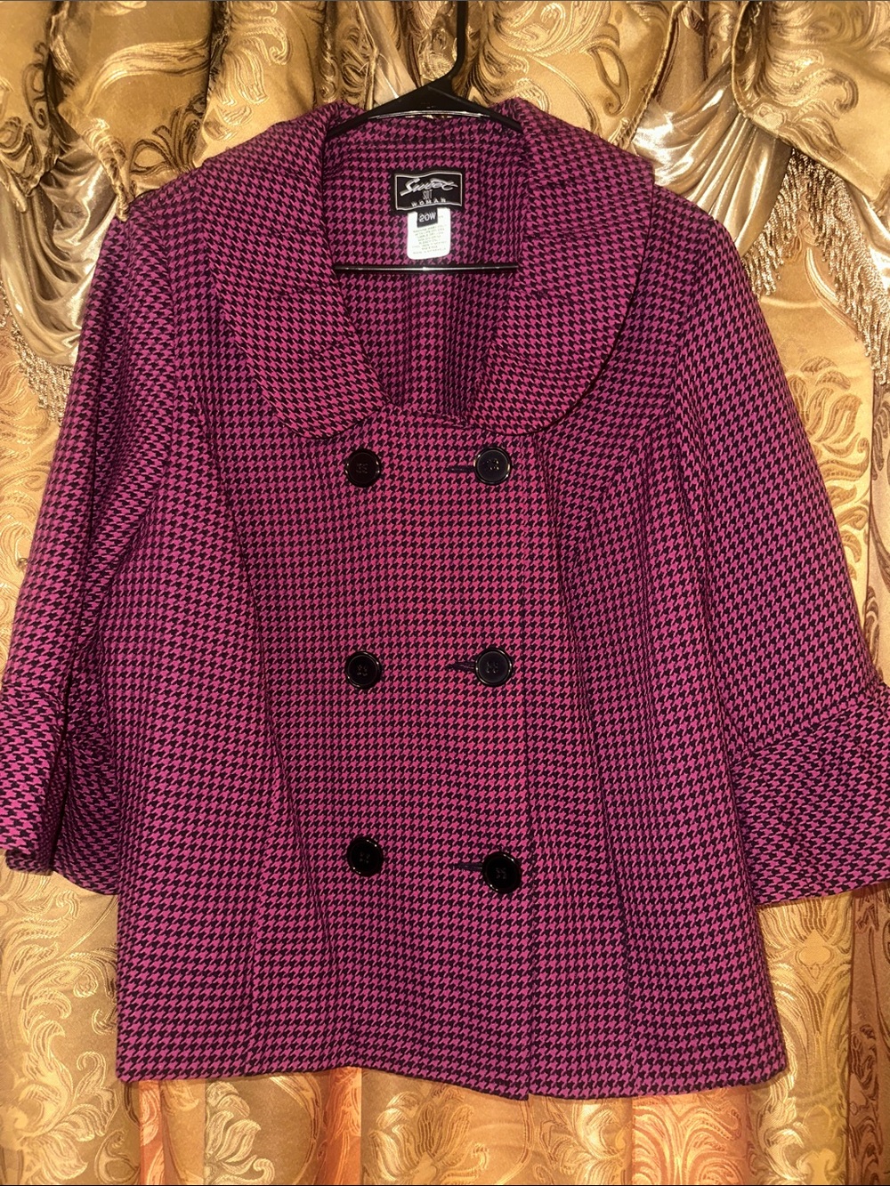 Sweet Suit Woman Magenta Houndstooth Double-Breasted Peacoat